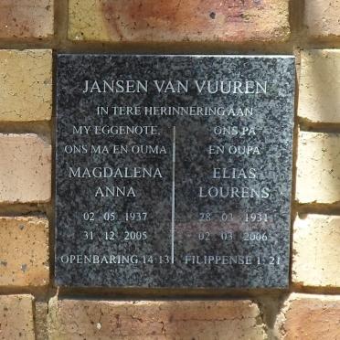 VUUREN Elias Lourens, Jansen van 1931-2006 &amp; Magdalena Anna 1937-2005