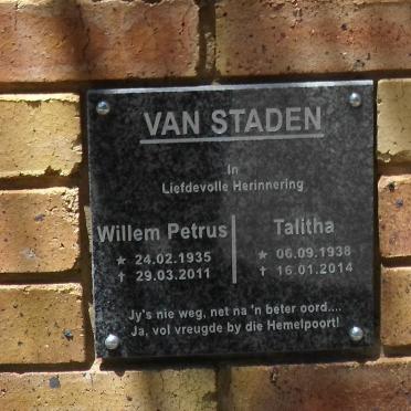 STADEN Willem Petrus, van 1935-2011 &amp; Talitha 1938-2014