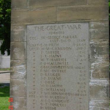 Plaque on memorial - Great War 1914-1918