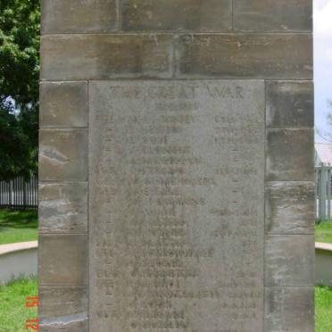 Plaque on memorial - Great War 1914-1918