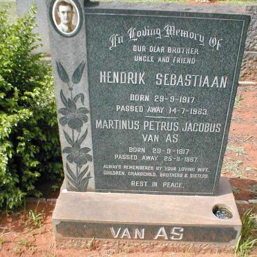 AS Hendrik Sebastiaan, van 1917-1963 ::  VAN AS Martinus Petrus Jacobus 1917-1967