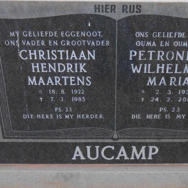 AUCAMP Christiaan Hendrik Maartens 1922-1985 &amp; Petronella Wilhelmina Maria 1930-2013