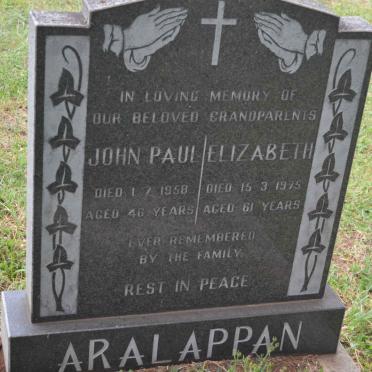 ARALAPPAN John Paul -1958 &amp; Elizabeth -1975