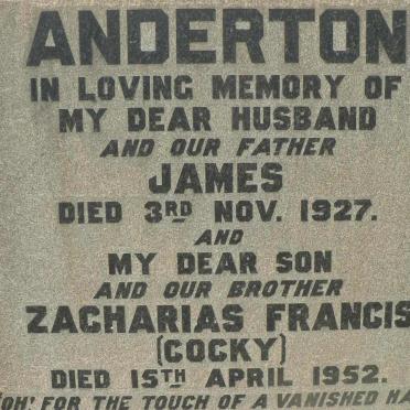 ANDERTON James -1927 :: ANDERTON Zacharias Francis -1952