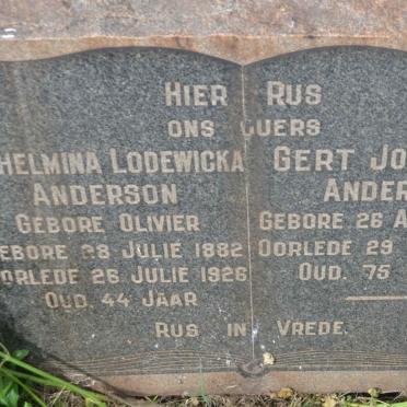 ANDERSON Gert Johannes 1878-1953 &amp; Wilhelmina Lodewicka OLIVIER 1882-1926