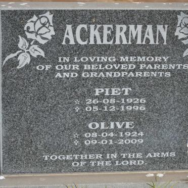 ACKERMAN Piet 1926-1996 &amp; Olive 1924-2009