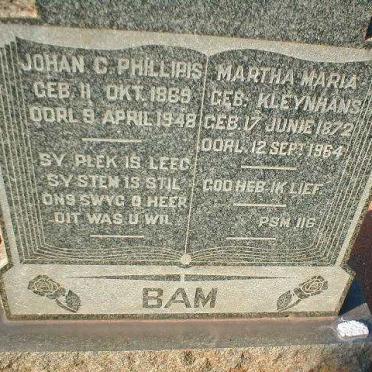 BAM Johan C. Phillipis 1869-1948 &amp; Martha Maria KLEYNHANS 1872-1964