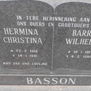 BASSON Barry Wilhelm 1917-1994 &amp; Hermina Christina 1918-1991