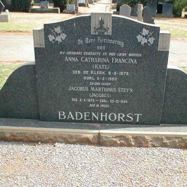 BADENHORST Jacobus Marthinus Steyn 1879-1954 &amp; Anna Catharina Francina DE KLERK 1879-1950