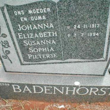 BADENHORST Johanna Elizabeth Susanna Sophia Pieterse 1913-1994