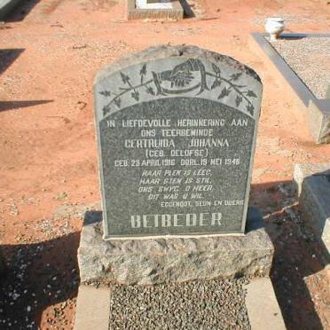 BETBEDER Gertruida Johanna nee OELOFSE 1916-1946