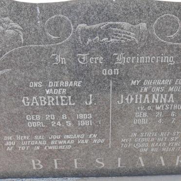 BEESLAAR Gabriel J. 1903-1981 &amp; Johanna A.P.C. V.D. WESTHUIZEN 1902-1966