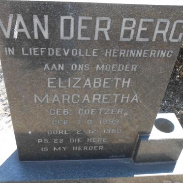 BERG Elizabeth Margaretha, van der nee COETZER 1893-1980