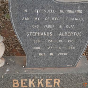 BEKKER Stephanus Albertus 1922-1984