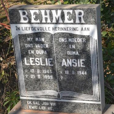 BEHMER  Leslie 1945-1999 &amp; Ansie 1944-