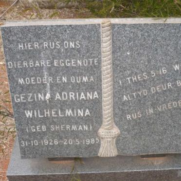BEKKER Gezina Adriana Wilhelmina SHERMAN 1926-1985