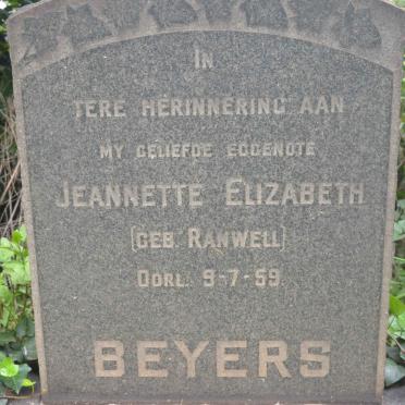 BEYERS Jeannette Elizabeth nee RANWELL -1959