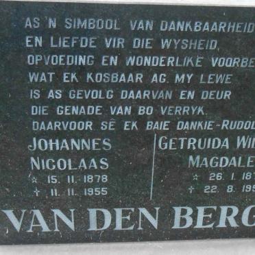 BERGH Johannes Nicolaas, van den 1878-1955 &amp; Getruida Willemina Magdalena 1879-1958
