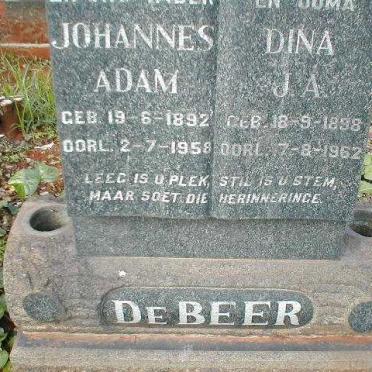 BEER Johannes Adam, de 1892-1958 &amp; Dina J.A. 1898-1962