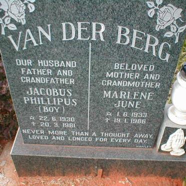 BERG Jacobus Phillipus, van der 1930-1981 &amp; Marlene June 1933-1986