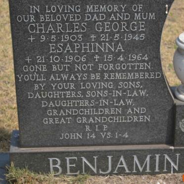 BENJAMIN Charles George 1903-1945 &amp; Esaphinna 1906-1964
