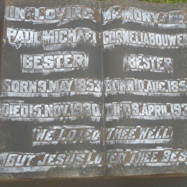 BESTER Paul Michael 1853-1930 &amp; Cornelia Bouwer 1854-1936