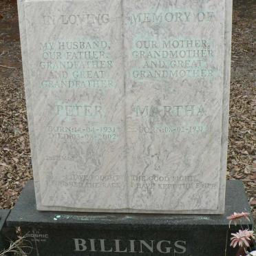 BILLINGS Peter 1931-2002 &amp; Martha 1931-