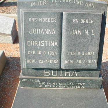 BOTHA Johanna Christina 1894-1968 :: BOTHA Jan N.L. 1921-1937