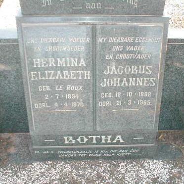 BOTHA Jacobus Johannes 1888-1965 &amp; Hermina Elizabeth LE ROUX 1894-1970