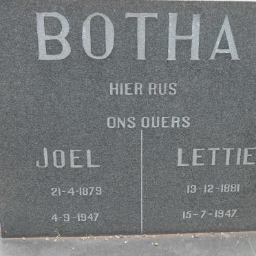 BOTHA Joel 1879-1947 &amp; Lettie 1881-1947