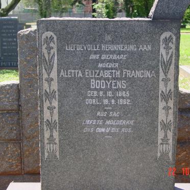 BOOYENS Aletta Elizabeth Francina 1865-1962
