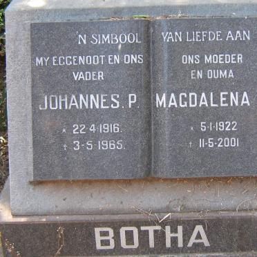 BOTHA Johannes P. 1916-1965 &amp; Magdalena C. 1922-2001