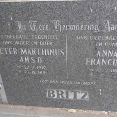 BRITZ Peter Marthinus J.H.S.D. 1912-1981 &amp; Anna Francina 1917-
