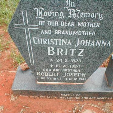 BRITZ Christina Johanna 1920-1984 :: BRITZ Robert Joseph 1947-1989