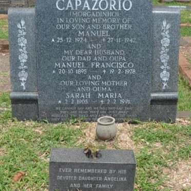 CAPAZORIO Manuel Francisco 1895-1978 &amp; Sarah Maria 1905-1991 :: CAPARZORIO Manuel 1924-1942