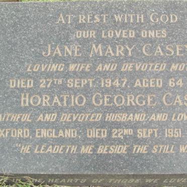 CASEY Horatio George -1951 &amp; Jane Mary -1947