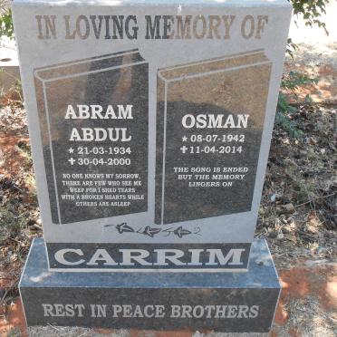 CARRIM Abram Abdul 1934-2000 :: CARRIM Osman 1942-2014