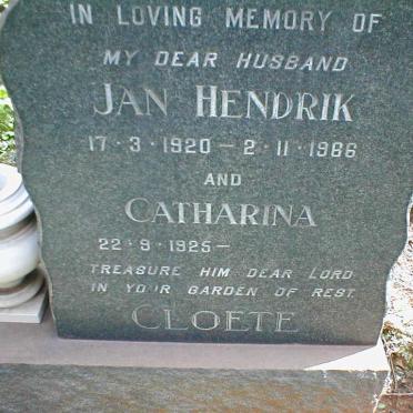 CLOETE Jan Hendrik 1920-1966 &amp; Catharina 1925-