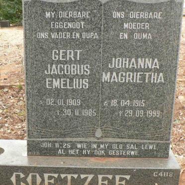 COETZEE Gert Jacobus Emelius 1909-1985 &amp; Johanna Magrietha 1915-1999