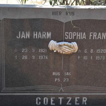 COETZER Jan Harm 1921-1976 &amp; Sophia Francina 1920-1978