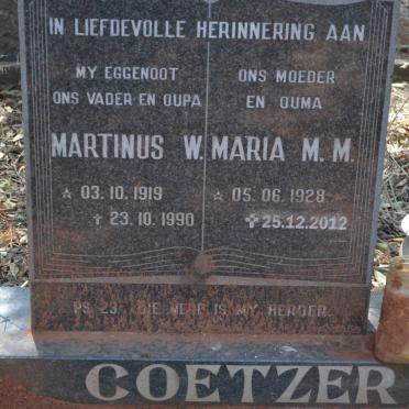 COETZER Martinus W. 1919-1990 &amp; Maria M.M. 1928-2012