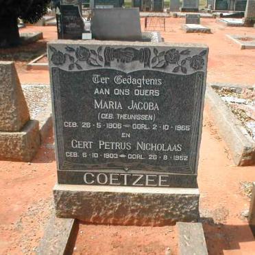 COETZEE Gert Petrus Nicholaas 1903-1952 &amp; Maria Jacoba THEUNISSEN 1906-1965
