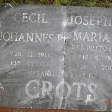 CROTS Cecil Johannes P. 1911-1984 &amp; Josephine Maria M. PRETORIUS 1914-2005