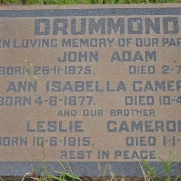 DRUMMOND John Adam 1875-1934 &amp; Ann Isabella Cameron 1877-1959 :: DRUMMOND Leslie Cameron 1915-1916