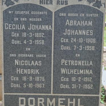 DORMEHL Nicolaas Hendrik 1875-1967 &amp; Cecilia Johanna 1882-1958