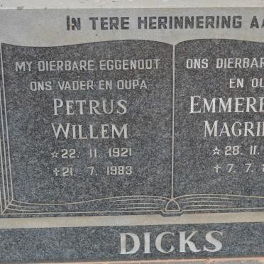 DICKS Petrus Willem 1921-1983 &amp; Emmerenthia Magrietha 1923-2007