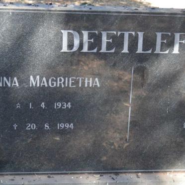 DEETLEFS Robert 1930-1999 &amp; Anna Magrietha 1934-1994