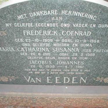 EEDEN Frederick Coenrad, van 1908-1958 &amp; Maria Catharina Susanna PRETORIUS 1910-1980 :: VAN EEDEN Jacobus Johannes 1939-1961