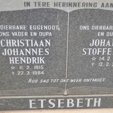 ETSEBETH Christiaan Johannes Hendrik 1915-1985 &amp; Johanna Stoffelina 1919-2003