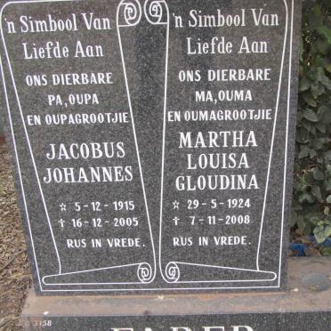 FABER Jacobus Johannes 1915-2005 &amp; Martha Louisa Gloudina 1924-2008